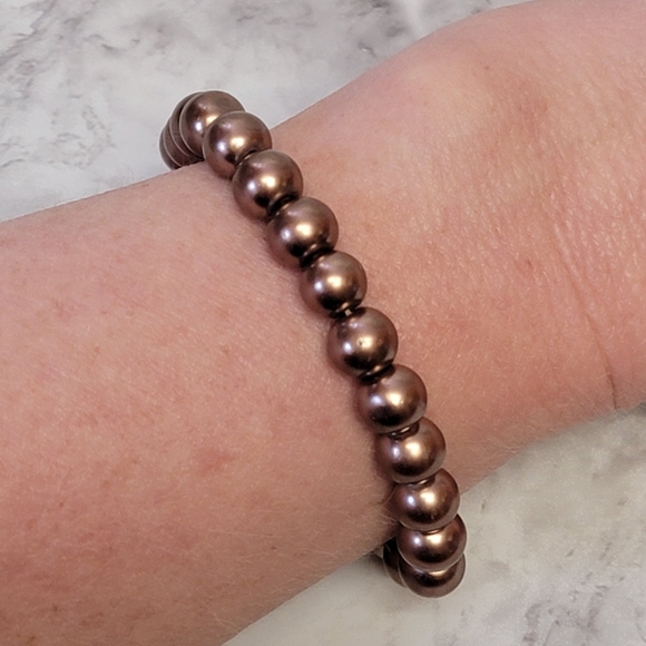 Handmade Jewelry - Bronze Tone Beaded Bracelet Stretch‎ Handmade Metallic Preppy Costume Jewelry
